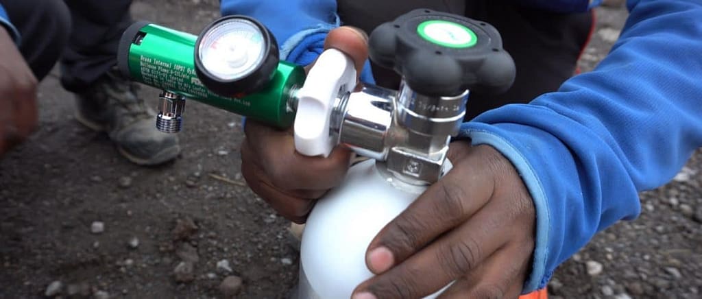 Kilimanjaro oxygen support system with emergency cylinder used during high altitude climb