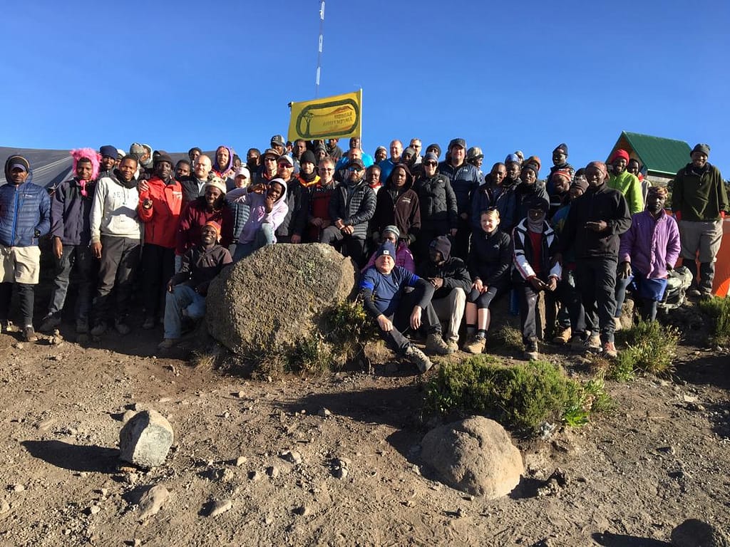 Hikers climbing the Machame Route on Mount Kilimanjaro with Karibu Adventure